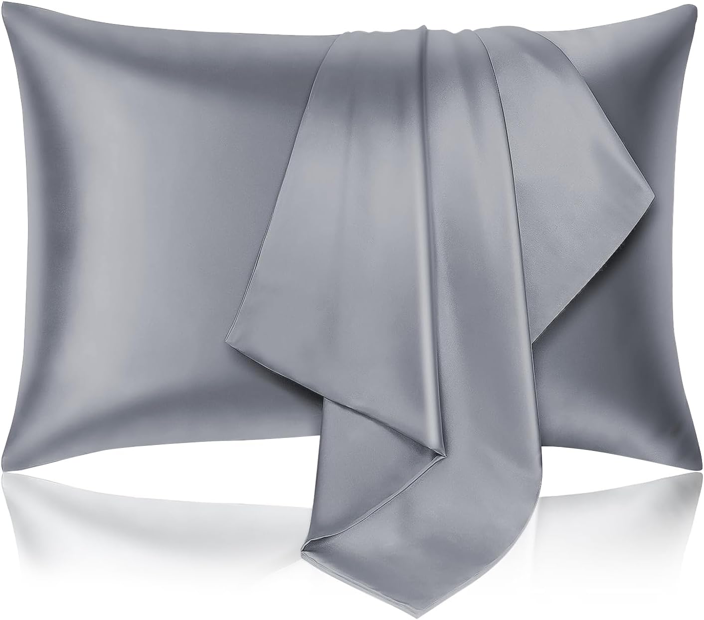 Hafaa Grey Satin Pillowcase 2 Pack Standard Size (50x75cm) Envelope