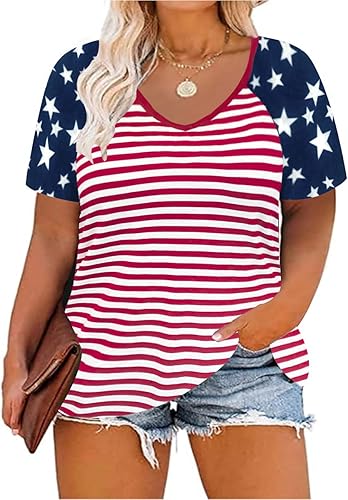 TIYOMI Camisetas de talla grande para mujer, manga corta, bloque de color, raglán, sexy, cuello en V, túnica para primavera y verano, XL-5XL 14W-28W