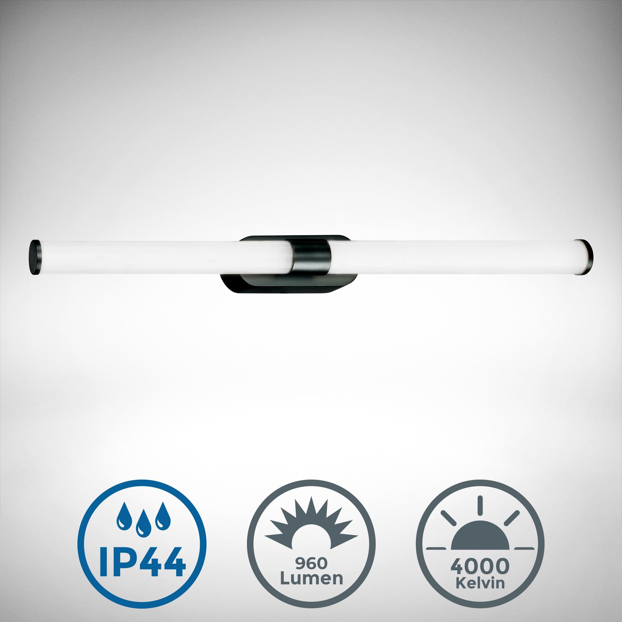 B.K.Licht - Lampa LED do lustra łazienkowego o neutralnej białej barwie światła, 55 cm, odporna na zachlapanie wodą IP44, lampa nad lustro do łazienki, lampa ścienna LED, 9 W, czarna