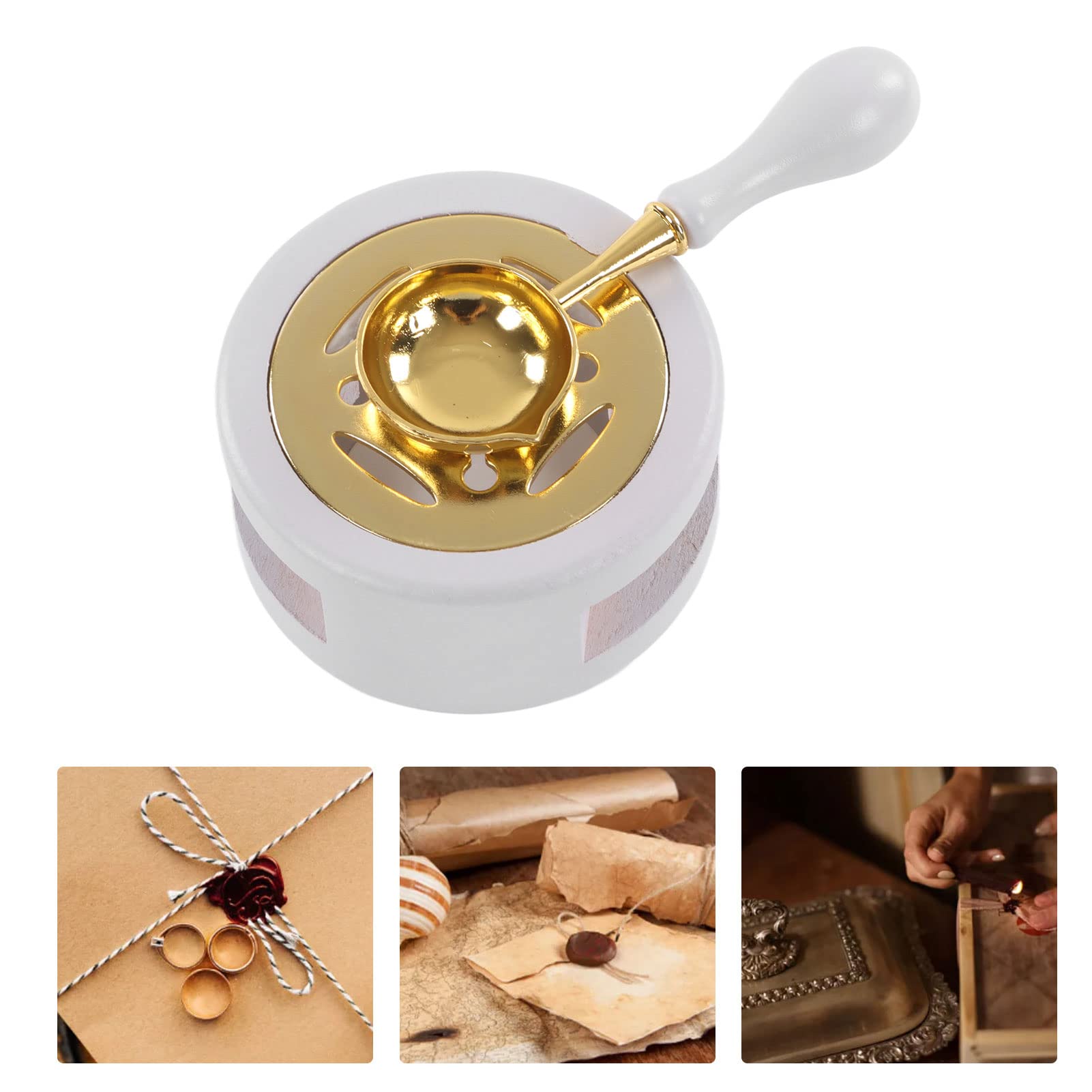 Kit Sigilli Di Cera Completo - Scaldacera, Cucchiaio E 2 Timbri Per Buste, Inviti E Regali