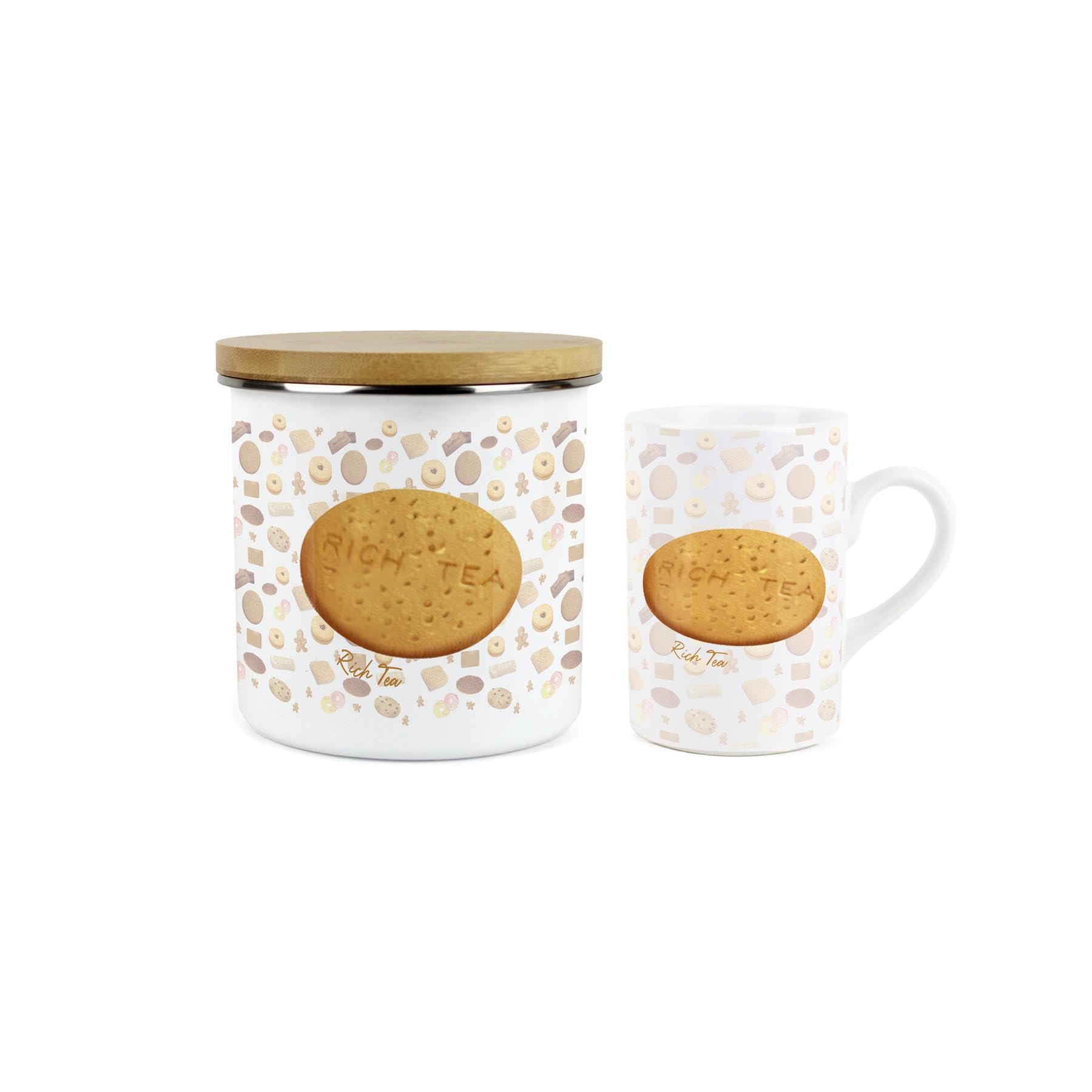 Purely Home Rich Tea Biscuit Mug & Canister Gift Set - Novelty Gifts for Foodies - Ceramic Mug & Enamel Biscuit Tin/Cookie Jar Present