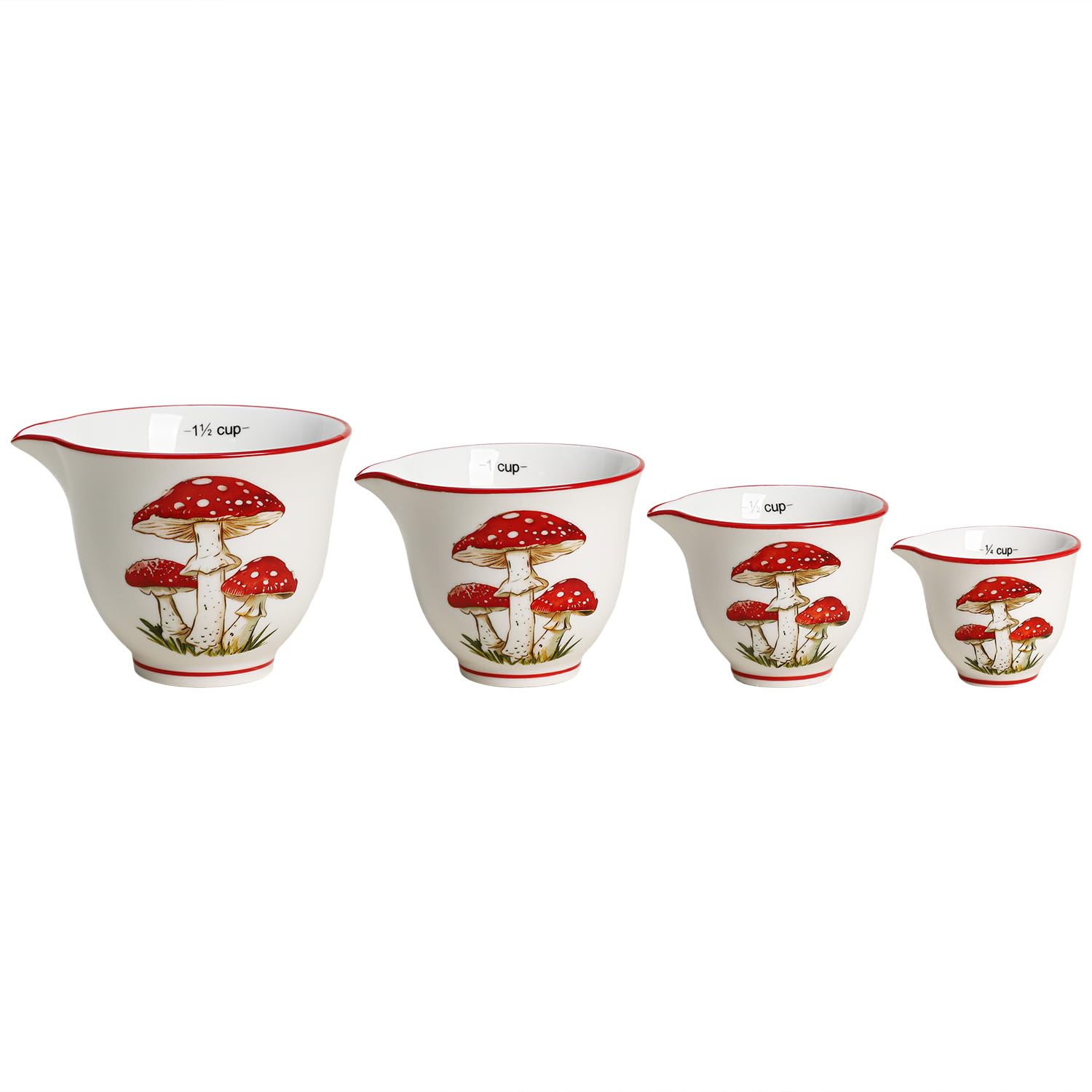 Sizikato Set di 4 misurini in ceramica a forma di fungo, per cucinare e cuocere al forno