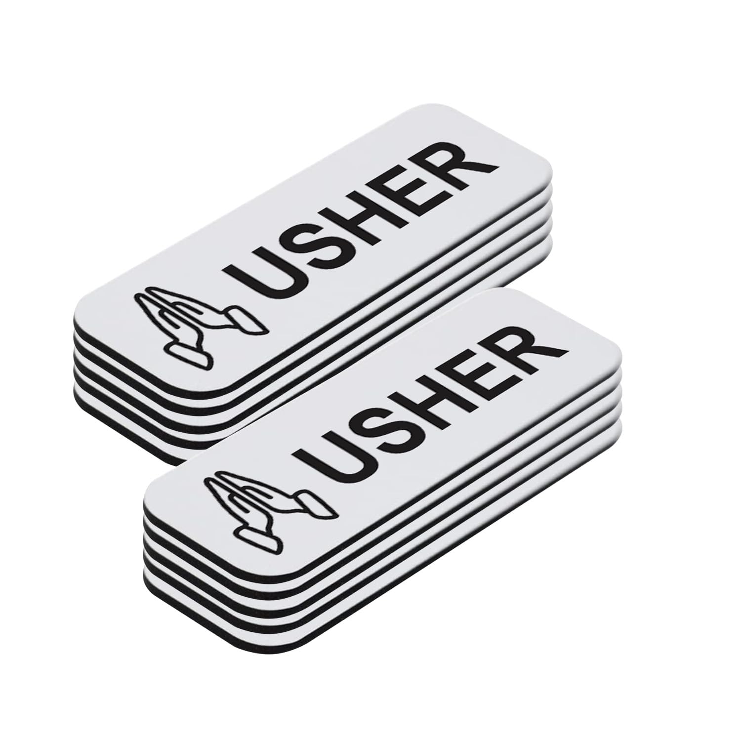 Usher 1 x 3" Name Tag/Badge, White, Praying Hands (10 Pack)