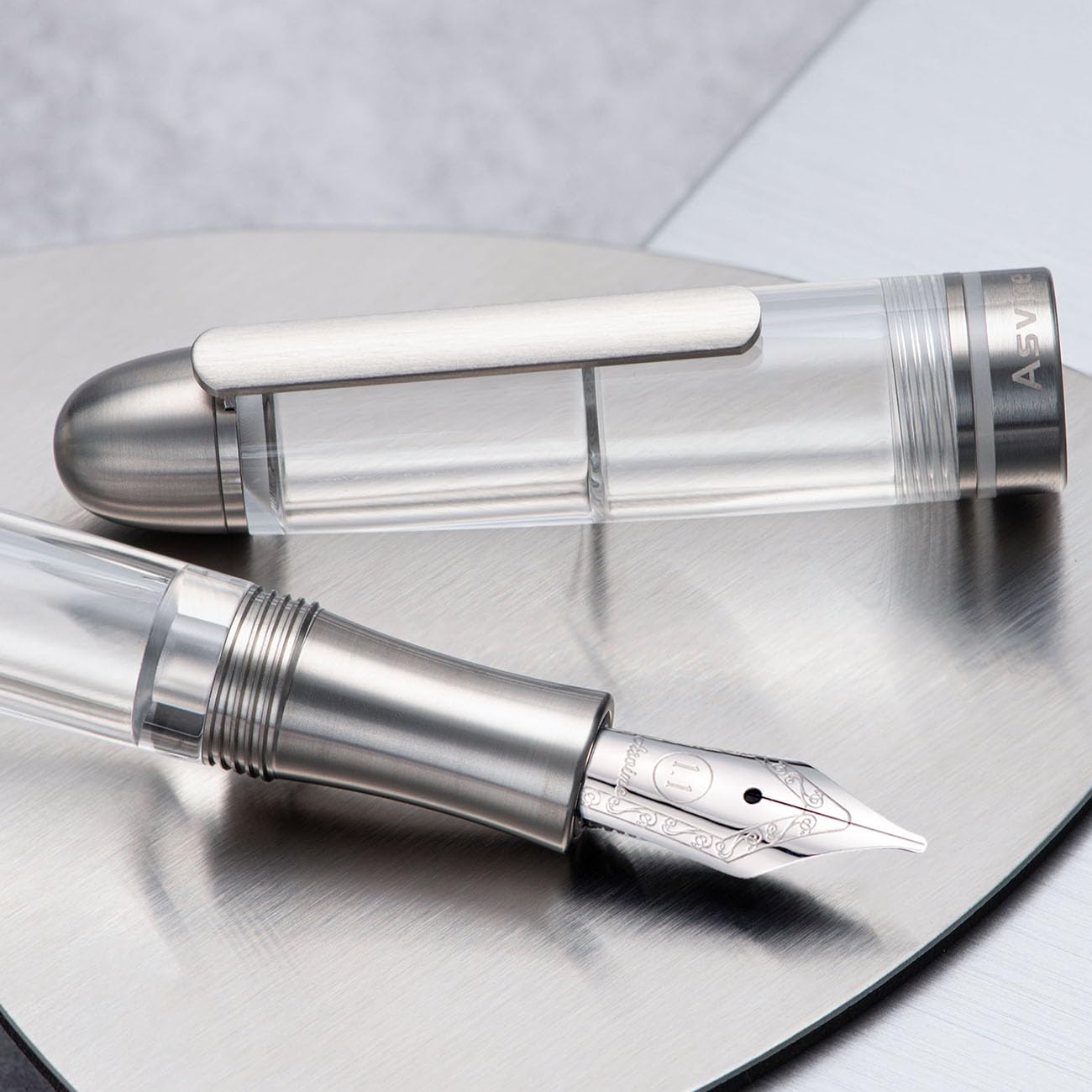 Asvine P36 Titanium Fountain Pen Piston Filling, Stub Nib 1.1mm Calligraphy Art Drawing Clear Demonstrator Acrylic with Case Set - Image 4
