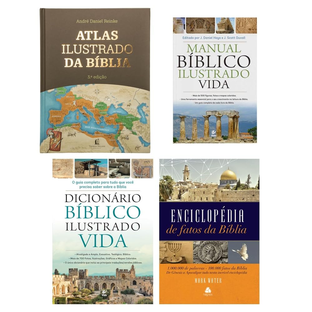 Kit Atlas Ilustrado da Bíblia + Manual Bíblico + Dicionário + Enciclopédia