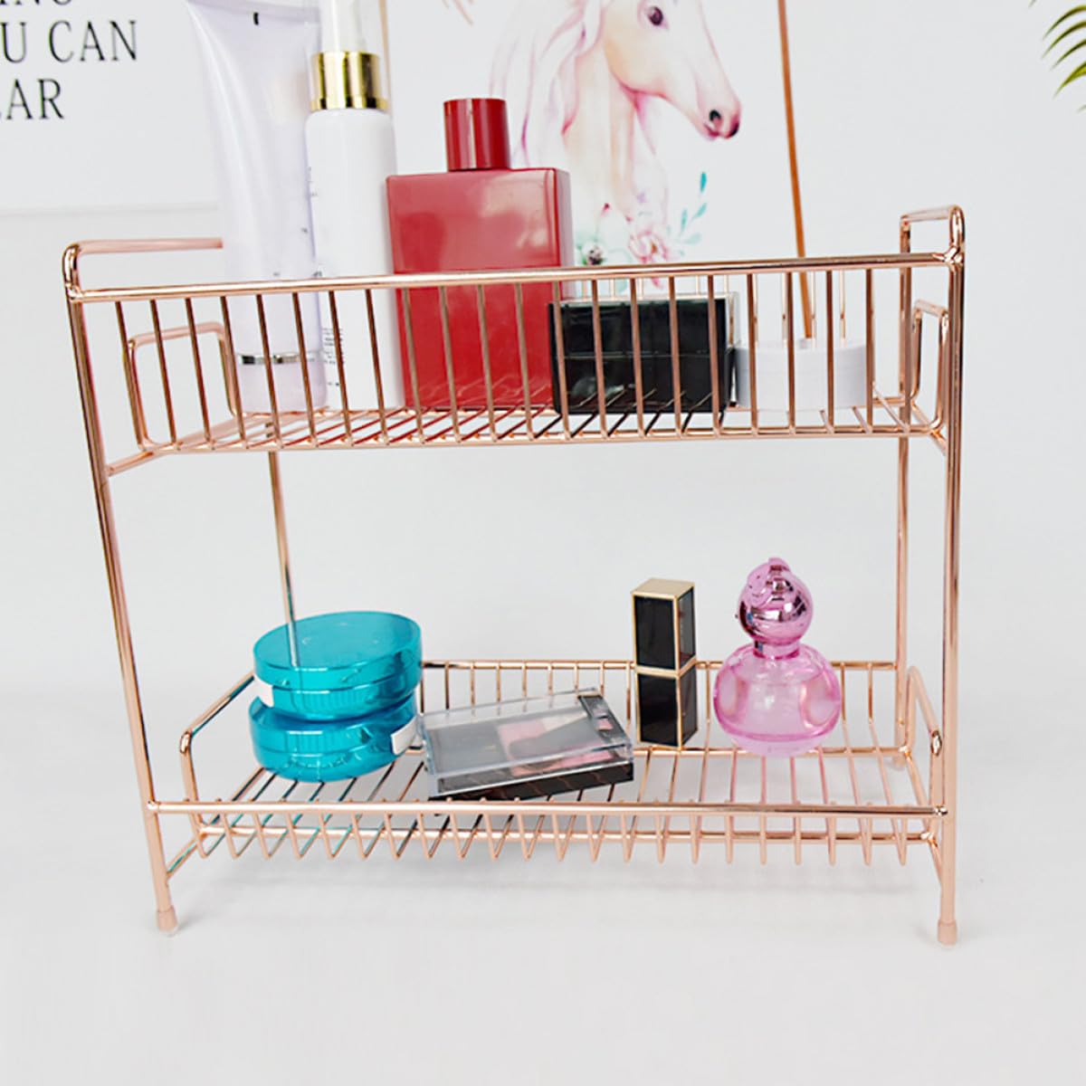 MAGICLULU Doppelschichtiges Kosmetik Organizer aus Eisen Verschleißfest und Rostfrei für Kleine Werkzeuge und Schreibwaren dem Schreibtisch zu Hause