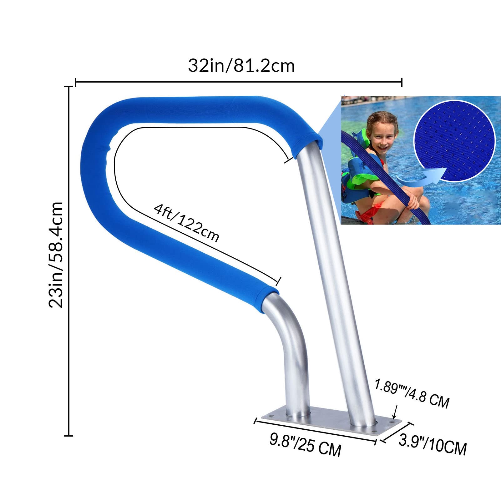 Rampe de piscine pour piscine creusée Capacité de charge de 113 kg Rampe de piscine antirouille avec couvercle bleu Vis autotaraudeuses
