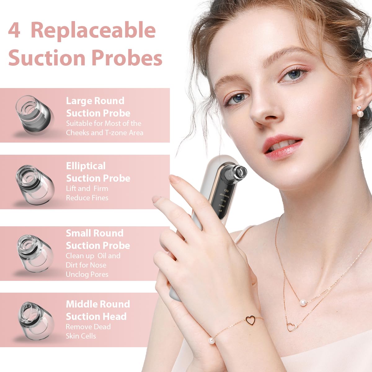 Yccu Aspirateur Point Noir Extracteur de Comédons Nettoyage des Pores Purateur de Peau Visage 4 Sondes et 4 Modes d'extraction des Points Noirs Rechargeable