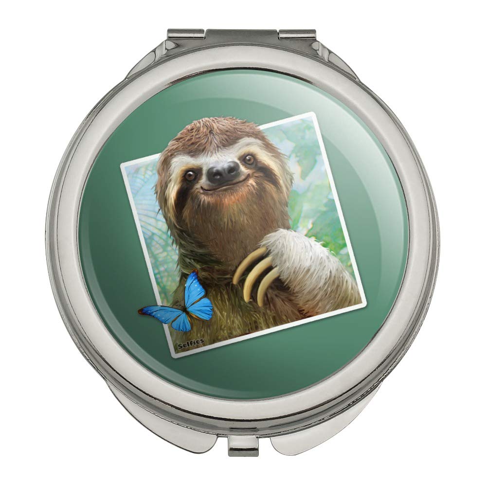 Sloth Selfie Picture Compact Travel Purse Handbag Makeup Mirror
