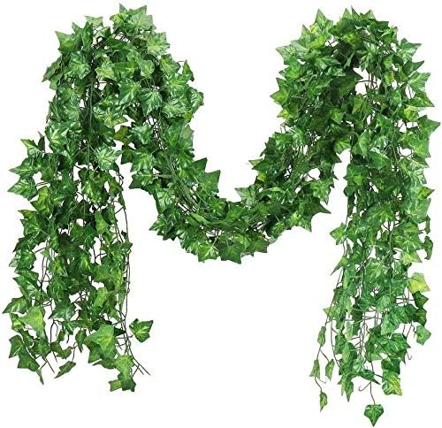 Plastic Creepers, Artificial Ivy Garlands Leafs Creepers Silk Greenery Hanging Vines Garlands Creeper Leaves for Decoration (24 Strings, Green, 6 Foot Each, 30 Leaves in Each)