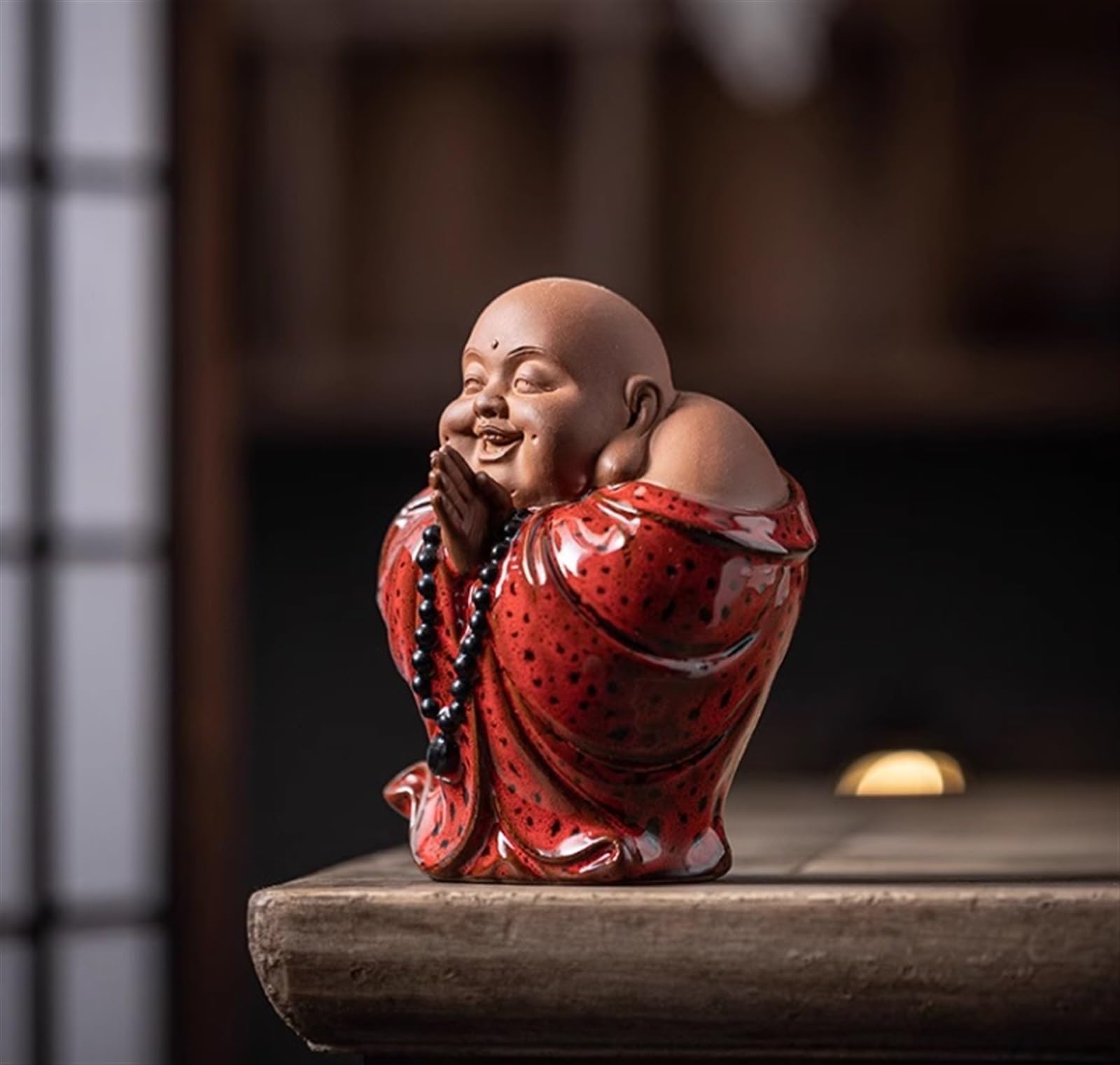 Figura Buda,Resistente Intemperie, Estatua De Buda Sonriente para Decoración del Hogar Y El Coche, Estatuilla Feliz La Suerte Cerámica, Interior Feng Shui(C)