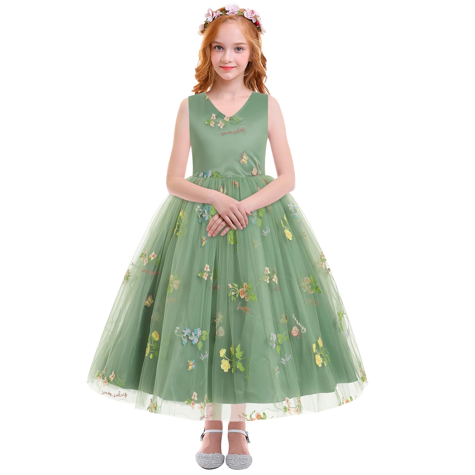 IBTOM CASTLE Vestito da bambina con tutù ricamato, per matrimonio, damigella d'onore, ragazza, piratesimo, festa di compleanno, abito da ballo