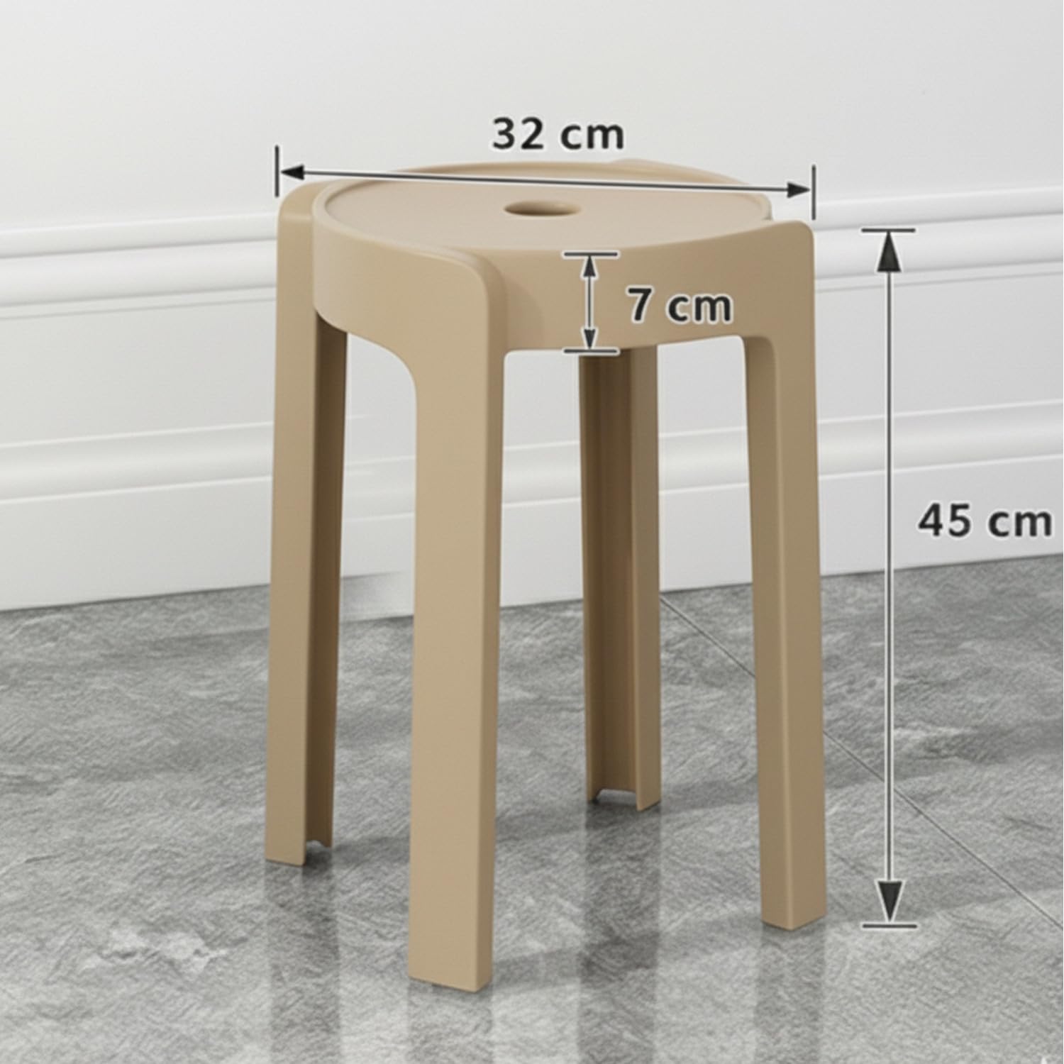 4 Tabourets Gigognes empilables BM Home Tab-Beige en Plastique, légers pour la Maison Salle de Classe, Cuisine, Jardin