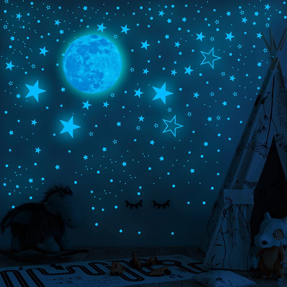 395 Stickers Muraux Lumineux Étoiles Et Avions | Phosphorescents Bleu | Pour Chambre Enfants | Effet Nuit Étoilée