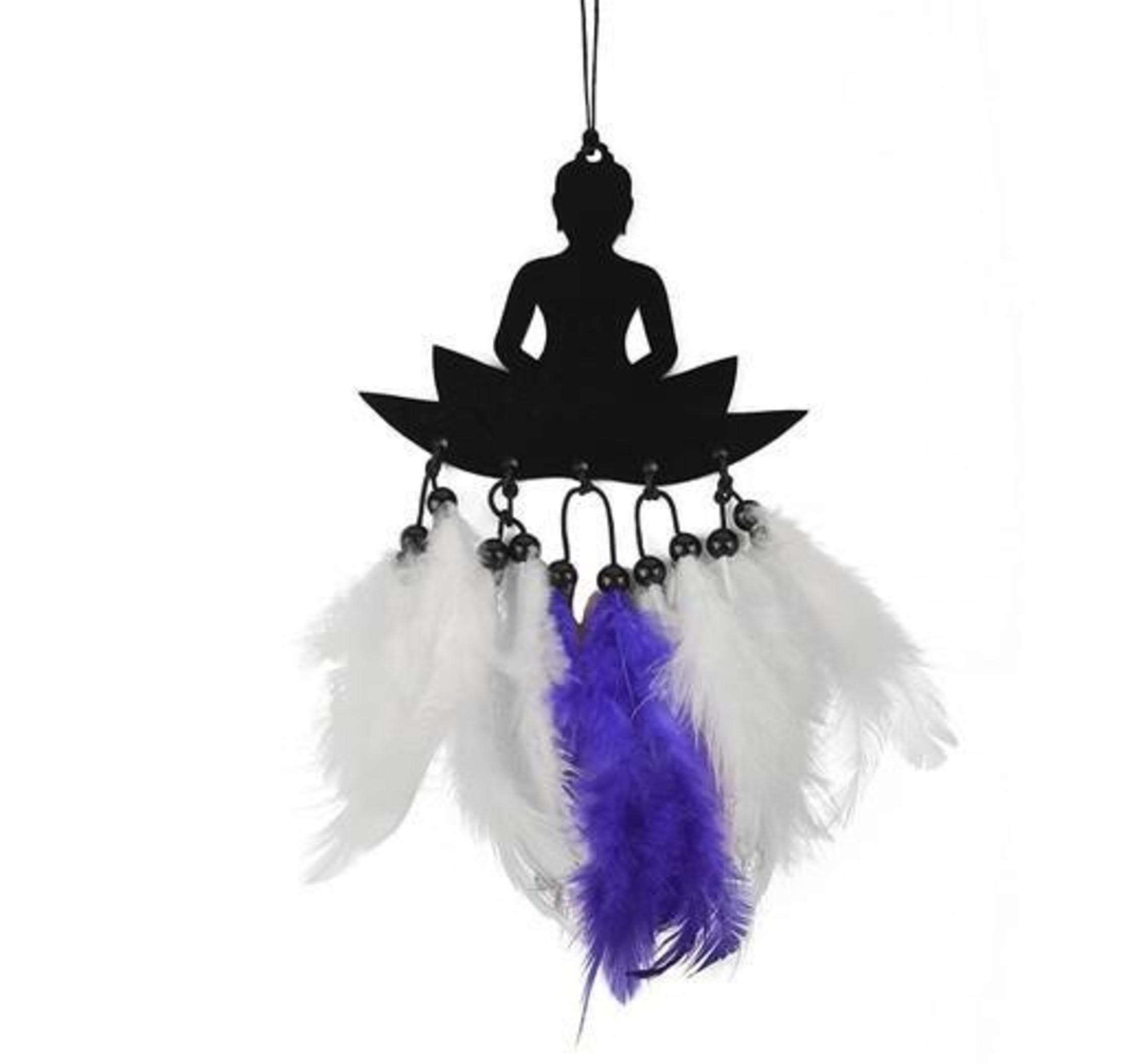 WOODEN ART DECO Buddha Dream Catcher for Car's Interior Mirror, Wall Hanging and Wedding Ornament for Positive Vibes Black and Blue Colour Feathers-image-24