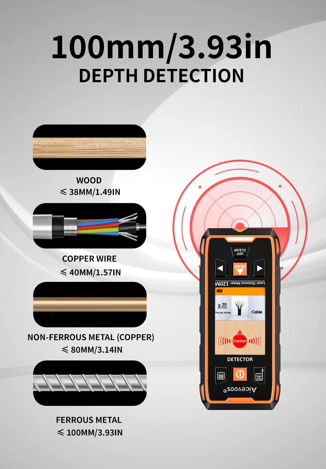 Escáner de Pared - Detector Cables Tuberias 2 en 1 y 393ft Medición Láser con Pantalla LCD para Detectar Madera, Metal, Cables en la Pared y Magnéticos o No Magnéticos