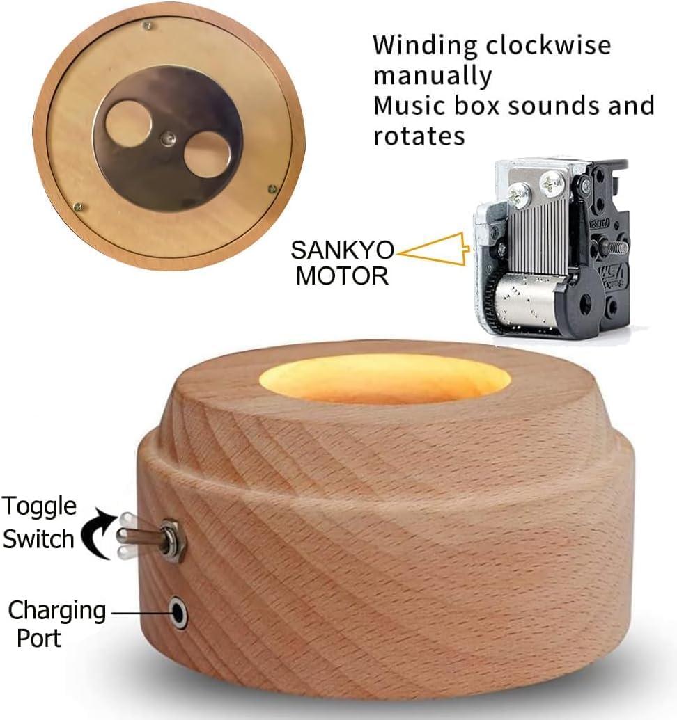 Polar Bear K9 Crystal Ball Music Box with Projection and Rotating Wooden Base, Snow Globe for Women Mom Girls, Best Gift for Birthday Valentine's Day Mother's Day (You are My Sunshine) - Image 3