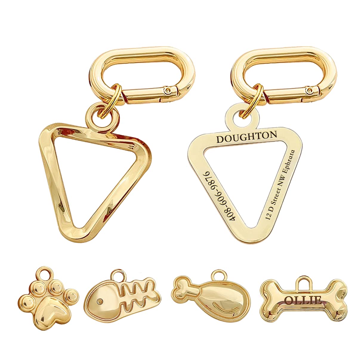 MEMOPAW Dogs ID Tags Personalized Double Sided Deep Engraved Cat & Dog Collar Charm Triangle Shape Brass