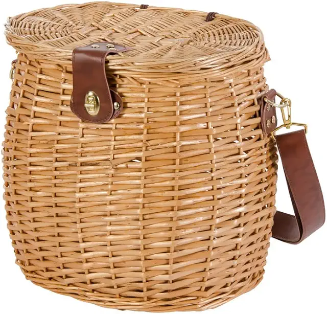 Cestino Vimini Portafunghi con Coperchio e Tracolla, 33x23x35 cm