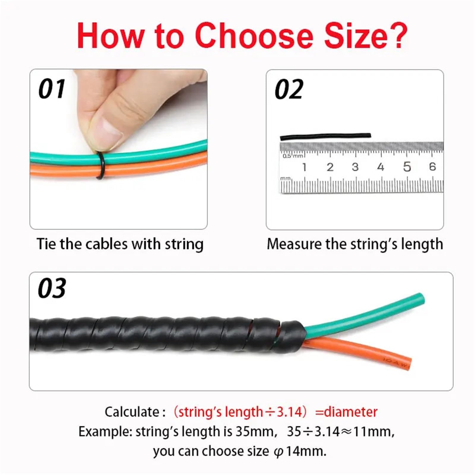 Enrollador de Cable Espiral Flexible Tubo de bobinado en Espiral 1~10m, Protector Cable Tubo Flexible plástico PP(Red,10mm,10 Meters)