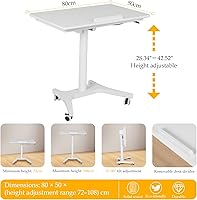 Vista 3 de Pneumatic Laptop Standing Desk Pneumatic Adjustable Height Desk with Wheels 90 Degree Tiltable for Home Office Classroom