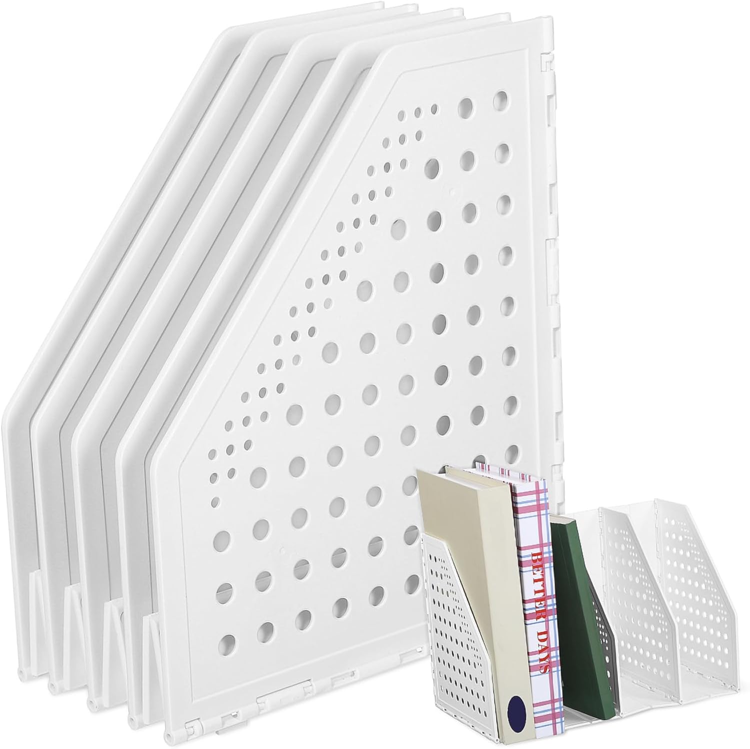Uonlytech Organizador de archivos de escritorio, soporte para revistas, plástico resistente, organización de oficina, estantería de escritorio