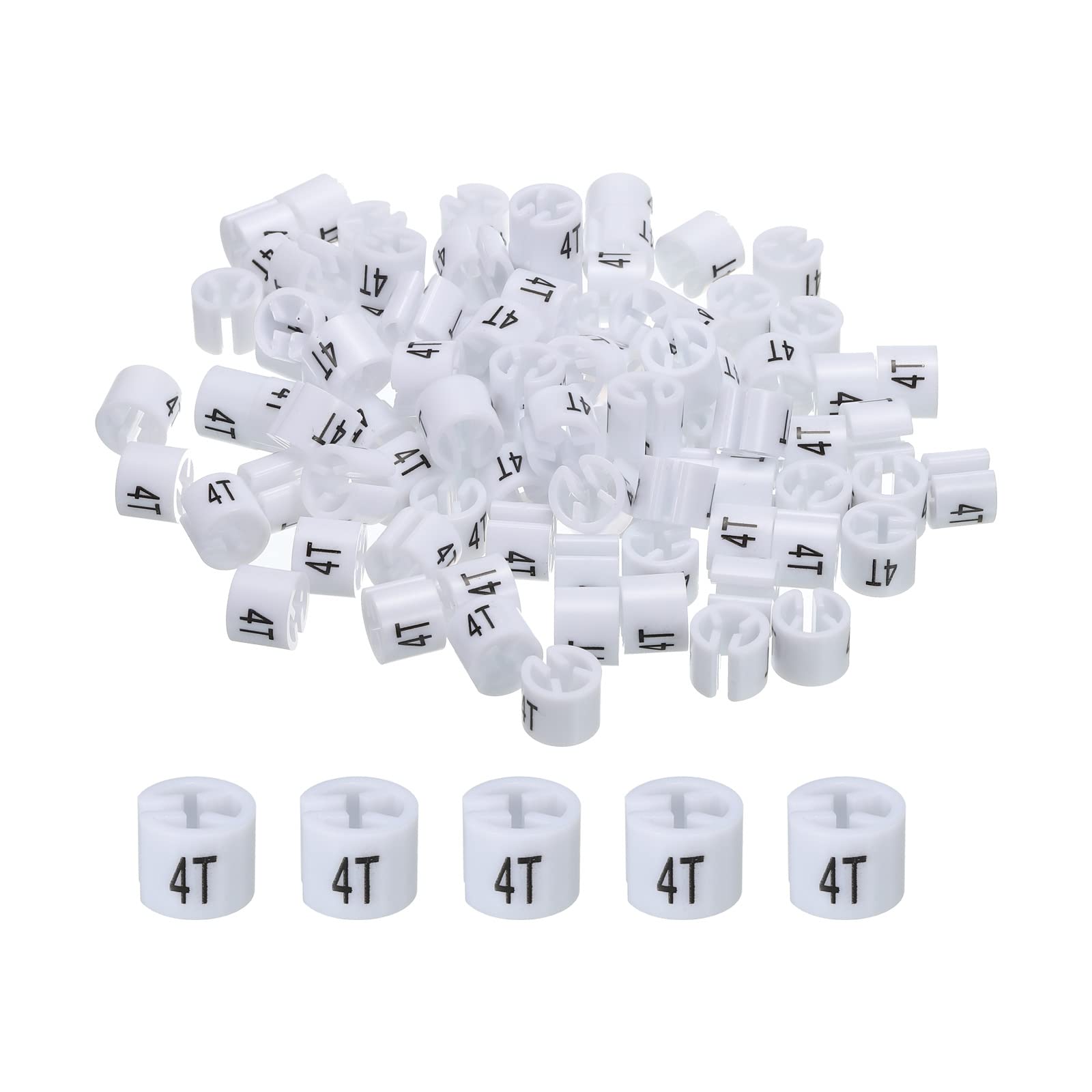 MECCANIXITY Clothes Hanger Marker (4T, White) Colored Hanger Sizer Garment Markers Tag for Garment Clothing Color Coding, Pack of 100