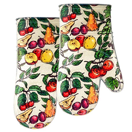 HelaCueil Ofenhandschuhe Hitzebeständige Topfhandschuhe 1 Paar Silikon Anti-Rutsch Design (Obst) Cover