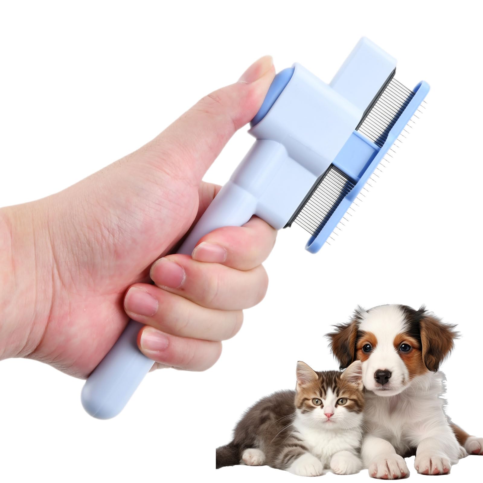 Brosse Poil Chat, Peigne Anti Puces Pour Chaton, Peignes à Dents En Acier Inoxydable pour Chats et Chiens, Brosse Autonettoyante pour Long Court, pour enlever les Poils Morts Animaux de Compagnie