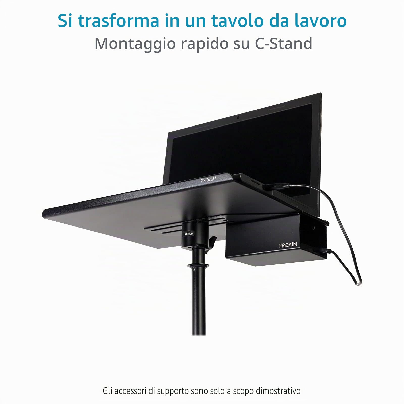 Proaim stazione di lavoro universale per laptop per riprese in rete, dimensioni 40,6x13 m, Postazione di lavoro più conveniente per fotografi e registi, supporto da scrivania in alluminio su C-Stand