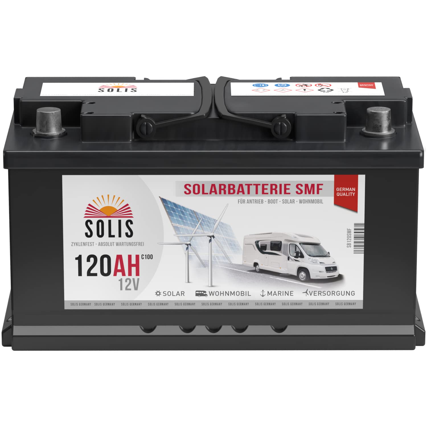 SOLIS Solarbatterie 12V 120Ah Batterie Solar Wohnmobil Wohnwagen Versorgungsbatterie Bootsbatterie vorgeladen wartungsfrei