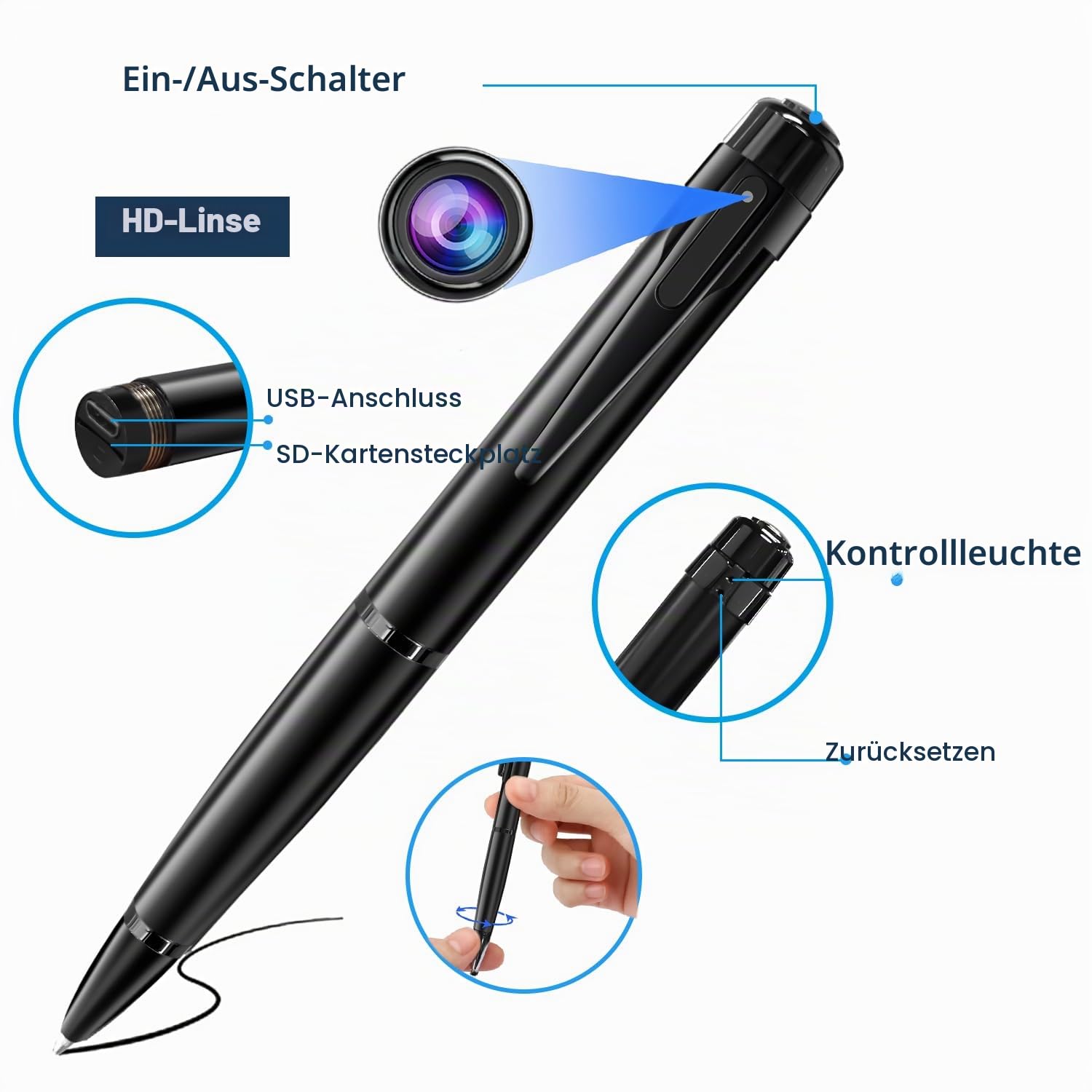 QZT Camera Pen 32GB HD 1080P Audio Camera and Video Recorder with Photo Recording for Home, Indoor, Business Meeting
