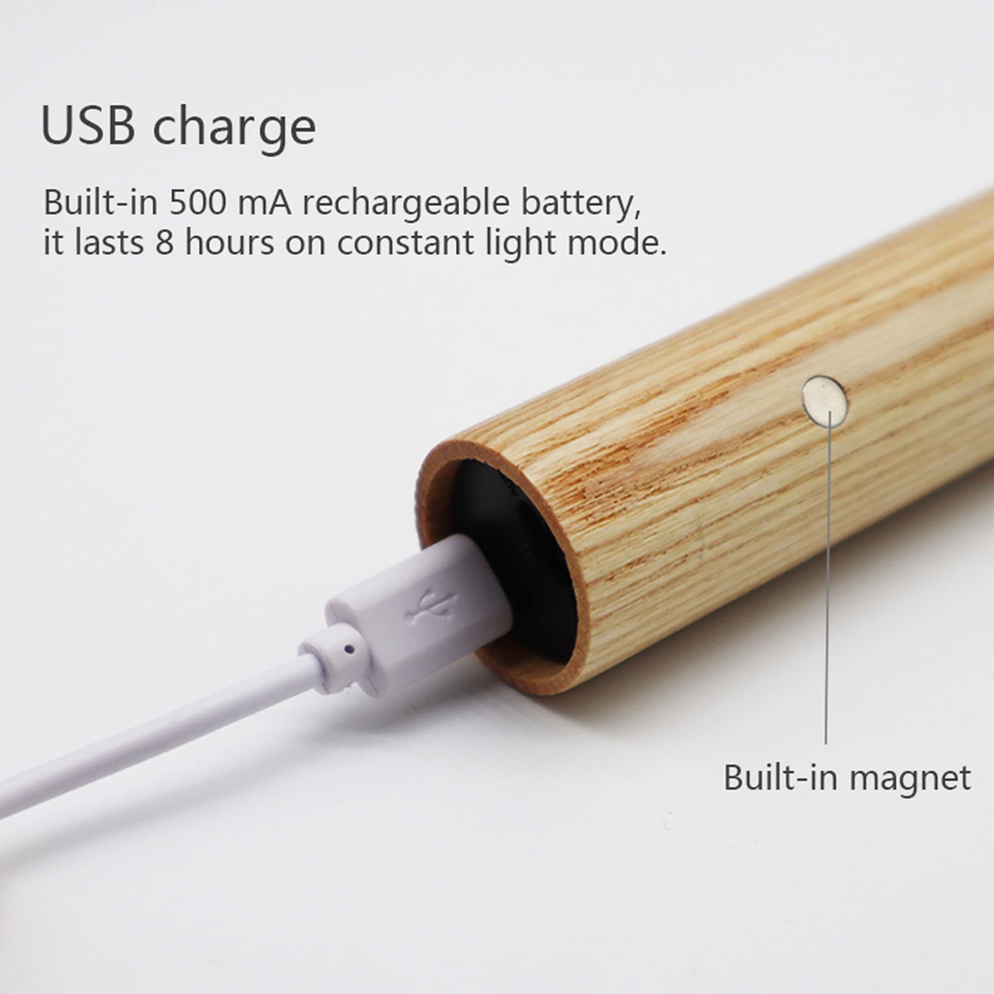 Luce notturna a LED con sensore di movimento, lampada da parete in legno, ricaricabile, portatile, magnetica, a batteria, per bambini, bagno, bagno, armadio, camera da letto, legno di