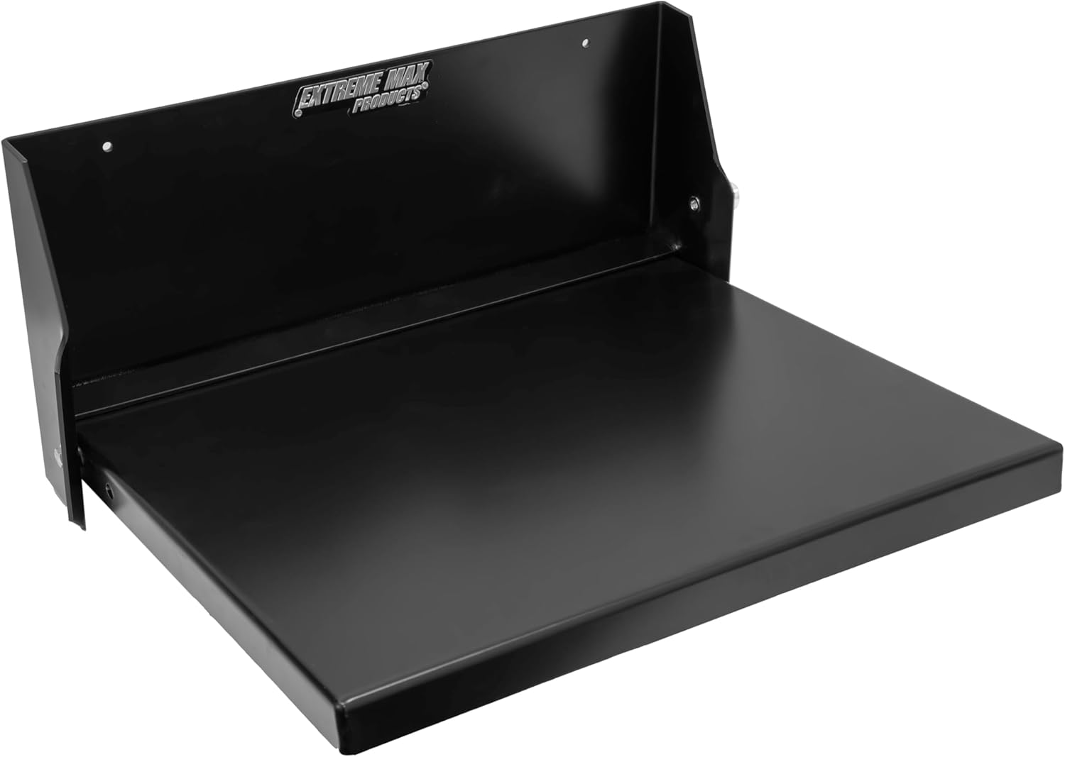 Extreme Max 5001.6618 Universal Wall-Mount Aluminum Flip-Out Seat for Race Trailer, Garage, Shop, Enclosed Trailer, Toy Hauler - 15.75" x 14.25", Black