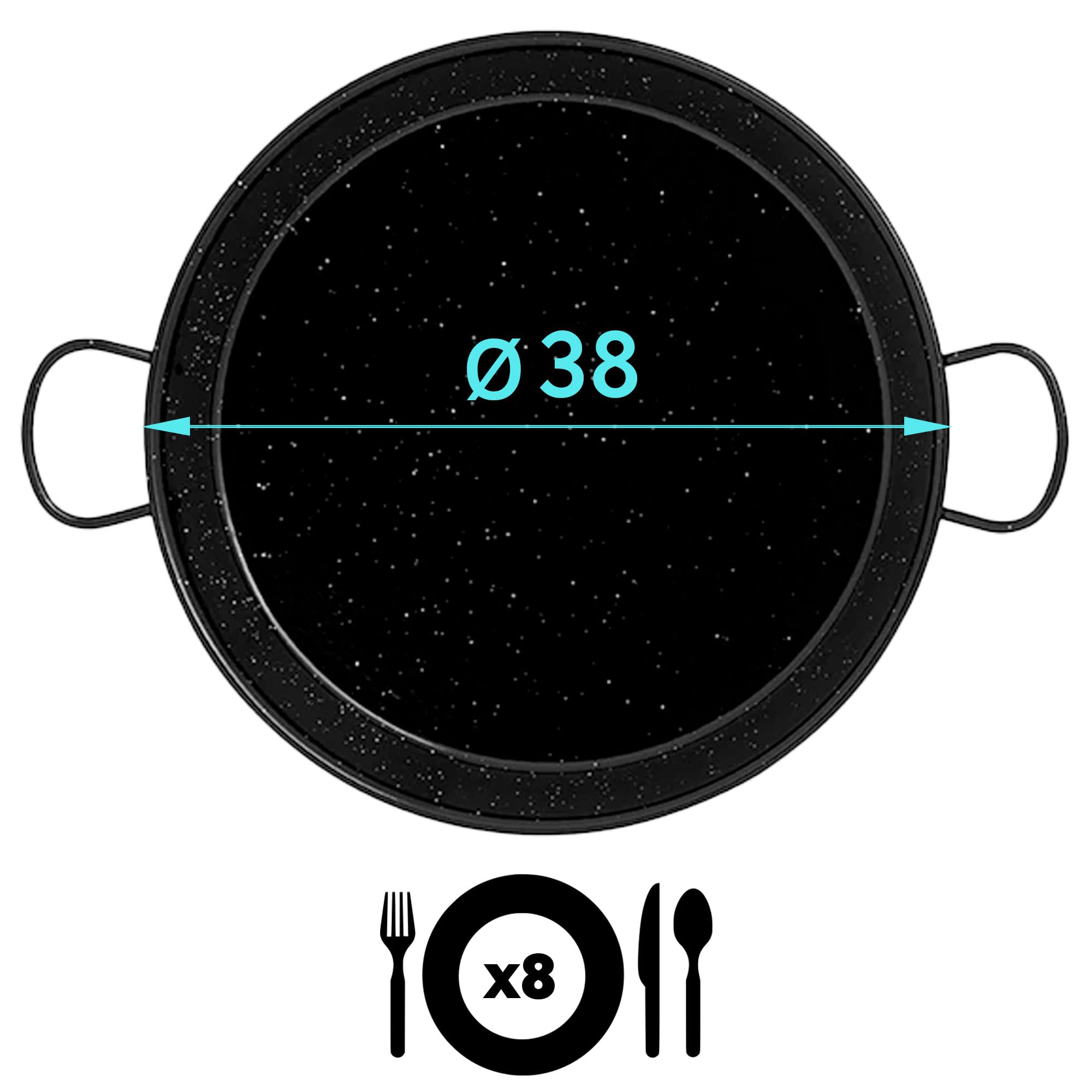 briebe Poêle à Paella Valencienne Émaillée 38 cm, Acier Émaillé Antiadhésif, 8 Portions de Paella Adaptées au Gaz, au Four