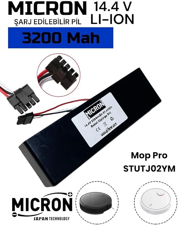 Micron Mi Mop Pro Stytj02ym / V2 Pro/ V3 Uyumlu 14.4v 3200 Mah Robot Süpürge Pili Sİyah Plastik Kutulu Pil Paketli