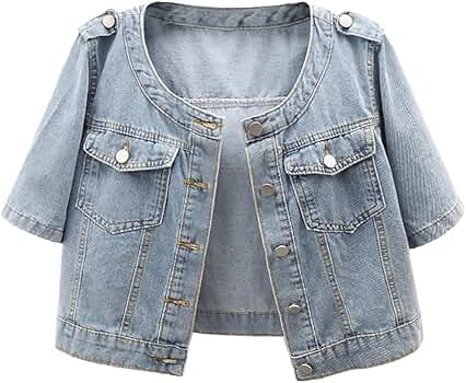 ジャケット LOW CLASSIC COLLARLESS SHORT JACKET 5BNY692 BlueFire2015 Women's Collarless Short Sleeve Denim Jacket