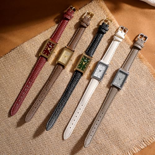 Image of Quartz Watch for Women, Lady Stylish Square Dress Watch with Leather Strap and Sapphire Crown