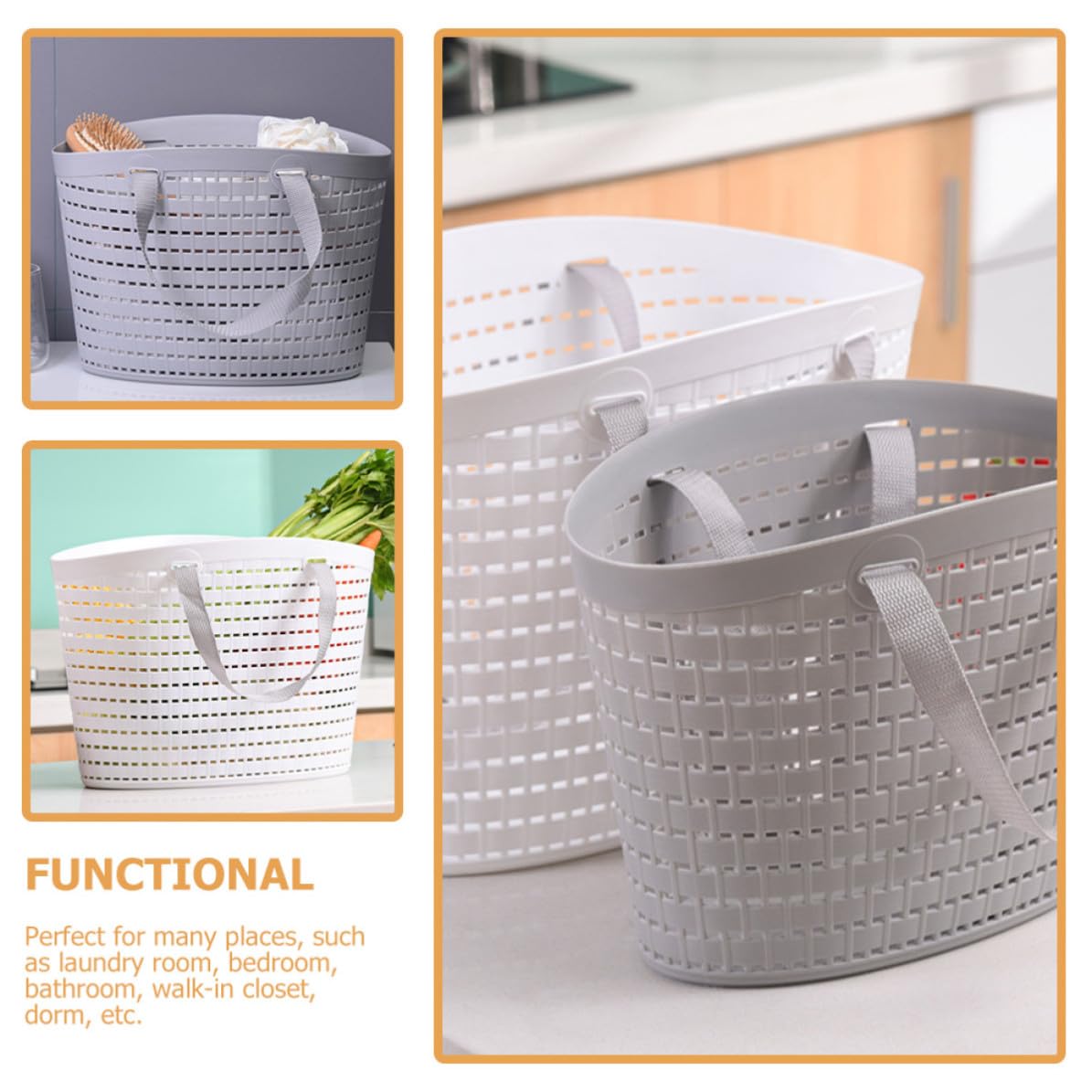 STAHAD Cesto per Bucato in Plastica 2 Pezzi Manici e Design Traforato, Resistente e Pratico per Bagno e Cabina Armadio