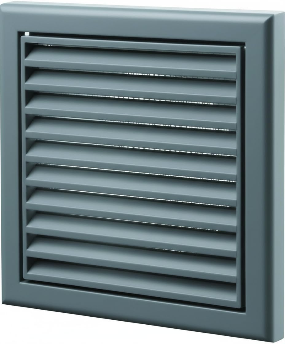 Vents 150mm Slate Grey Fixed Blade Vent Grille with Fly Mesh – 185 x 185mm Diameter Vent for Bathroom & Kitchen Ventilation