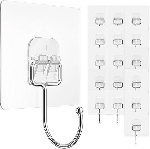Furnibear Ganchos de pared adhesivos de 33 libras (máx.), ganchos de pared resistentes para colgar, ganchos adhesivos grandes impermeables a prueba