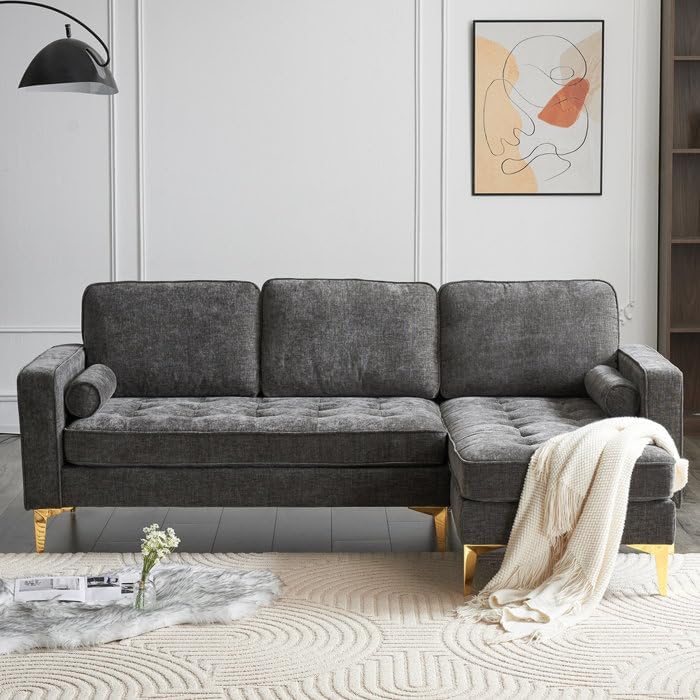 Lexia 4 Seater L Shape Sofa Set for Living Room, Fabric Sofa Set. (RHS_Darkgrey)