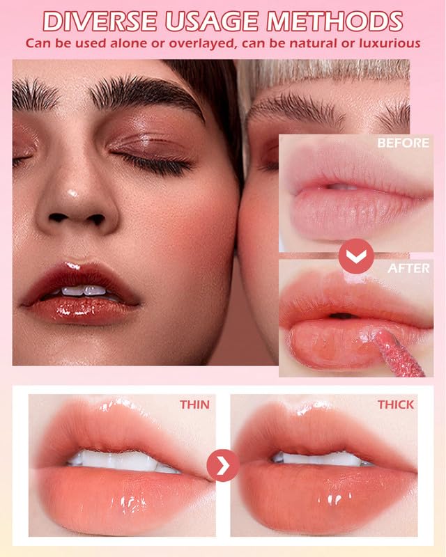 Miniatura 5 de Aceite hidratante para labios, 6 colores tintados, brillo de aceite de labios, nutritivo, rosa claro, rojo, brillante, para el cuidado de los