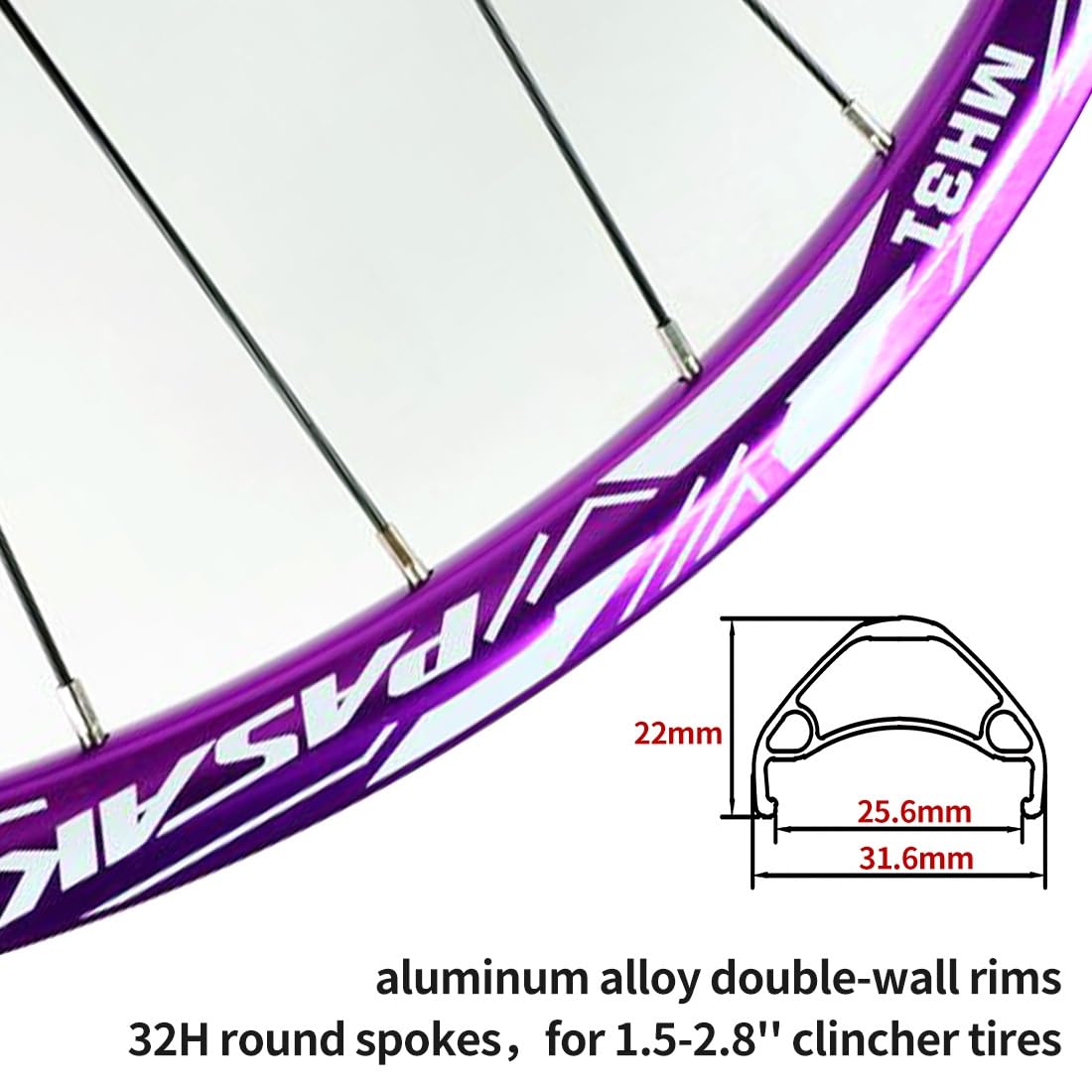 Juego De Ruedas Bicicleta De Montaña 26" 27,5" 29" Ruedas MTB Freno De Disco Delantera Trasera Ruedas QR 100/135mm 32H Llanta De Aleación De Aluminio, para Cassette 7-12s(Purple wheelset,26'')
