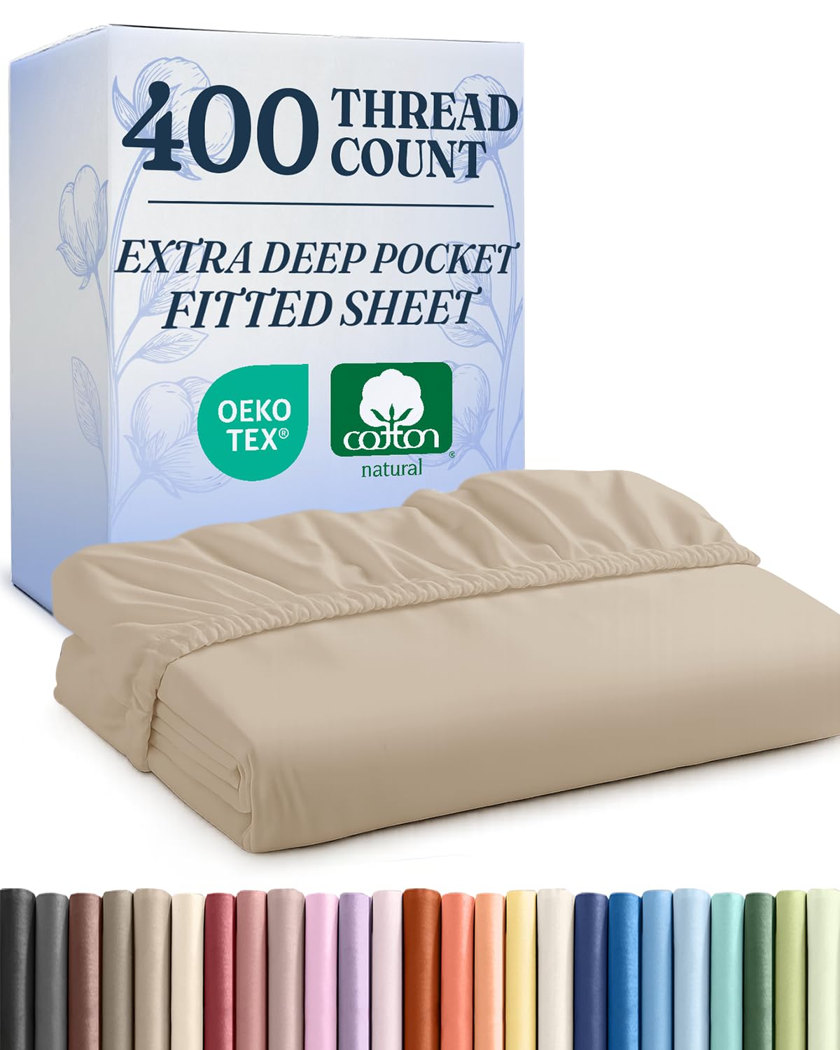 extra deep king 400 thread count cotton fitted sheet - hotel luxury single fitted sheet only - easily fits 18" to 24" mattress - soft, wrinkle free, breathable & comfy extra deep pockets cream fitted