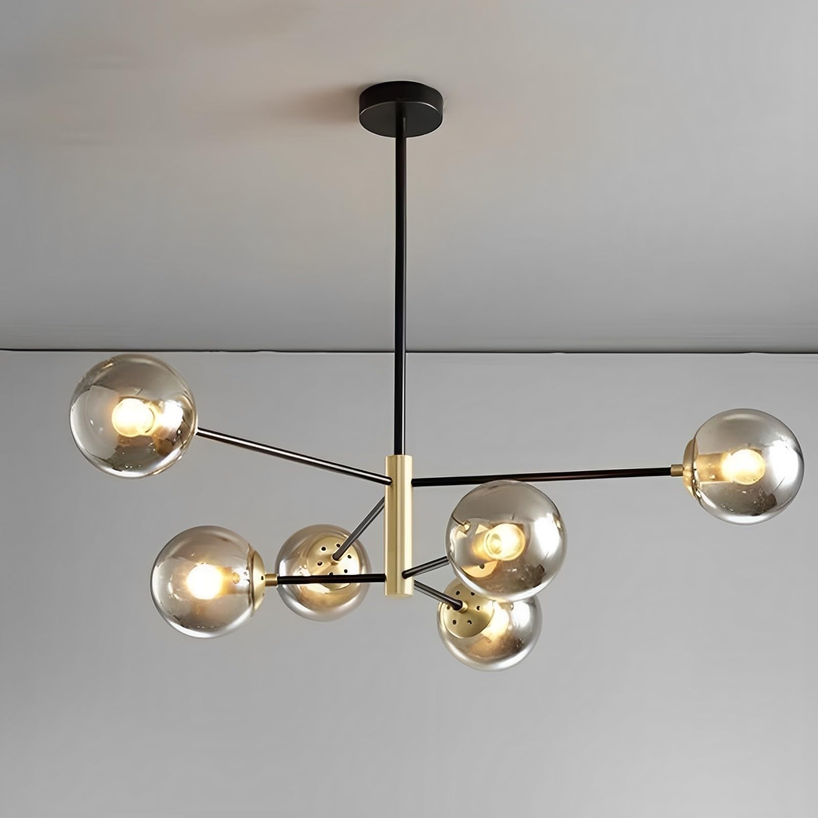 HXYSXHJUO Mid Century Modern Chandeliers Spherical Glass Ceiling Chandelier Fixture 6-Lights E27 Lamp Indoor Lights For Living Room Dining Bedroom Kitchen