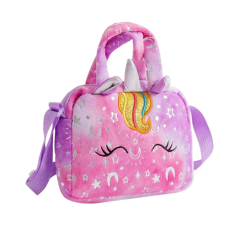 Cute Unicorn Corduroy Shoulder Bag Crossbody Bag Cute Animal Unicorn Crossbody Purse Tote, Ideal Choice for Gifts - Purple