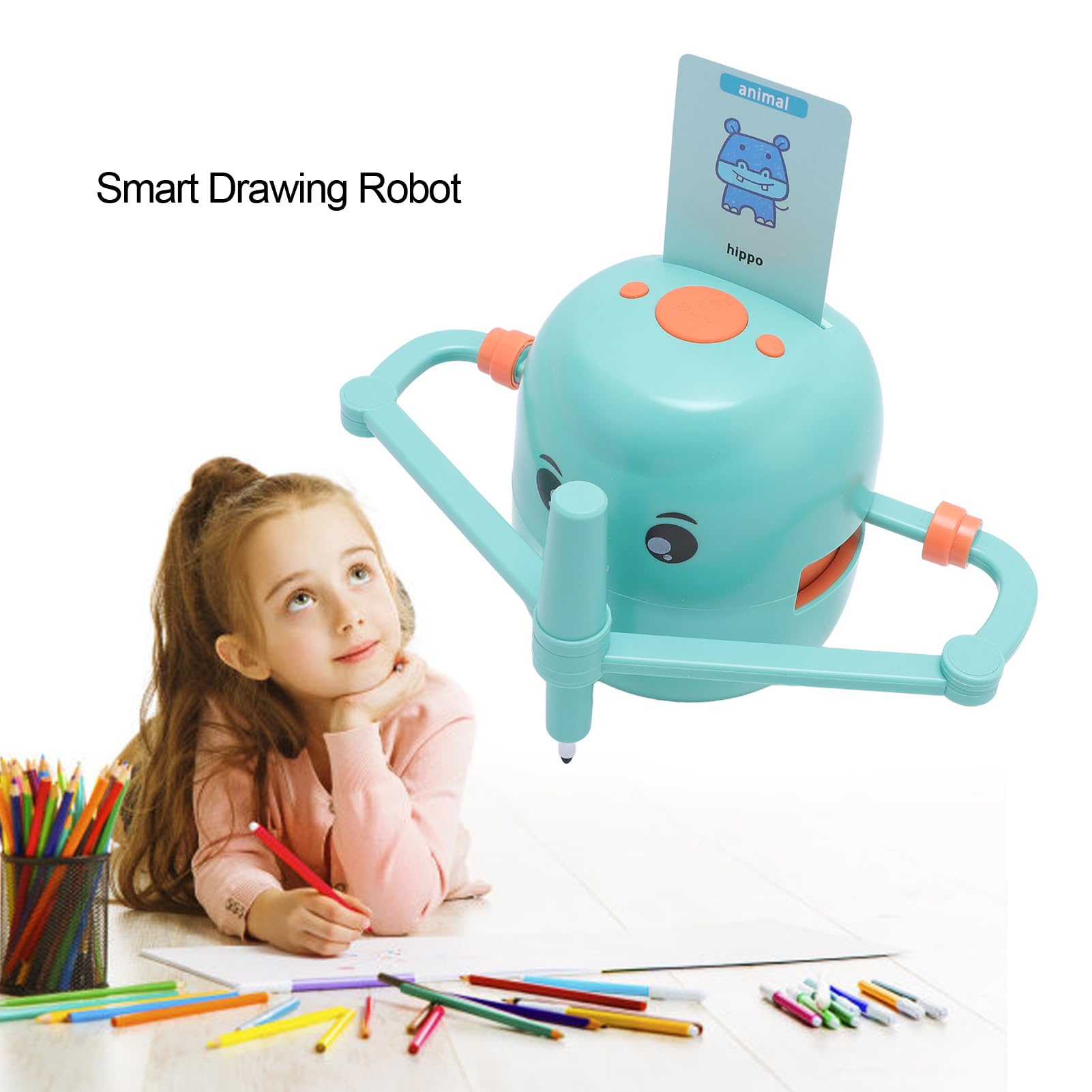 Drawing Robot for Kids, Interactive Educational Drawing Robot with 100 Cards, Smart Drawing Machine, Painting Learning, Art Enlightenment Interactive Robot (Green)