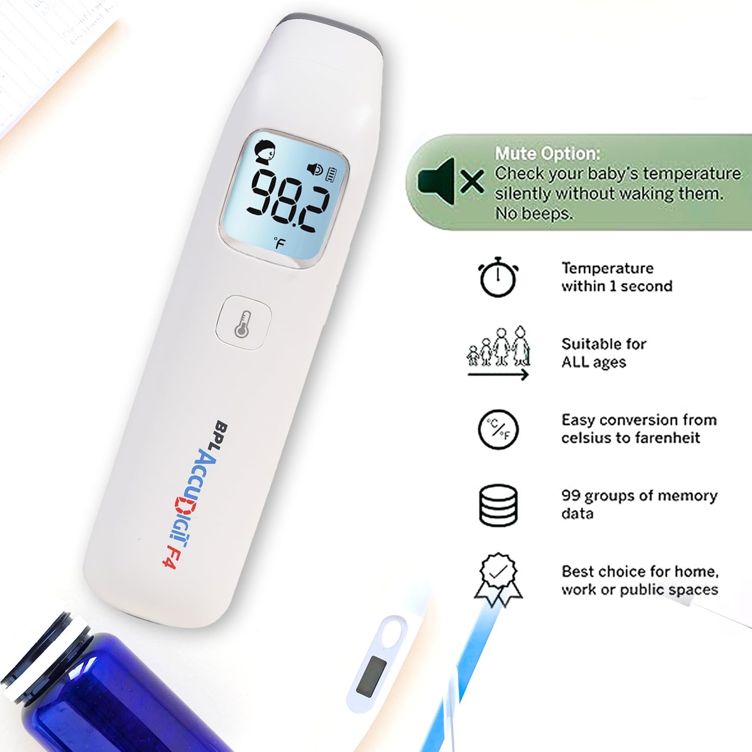 BPL Medical Technologies Accudigit F4 Non Contact Infrared Thermometer - Fast & Accurate Forehead Thermometer for Adults & Kids (White) - Image 7 thumbnail