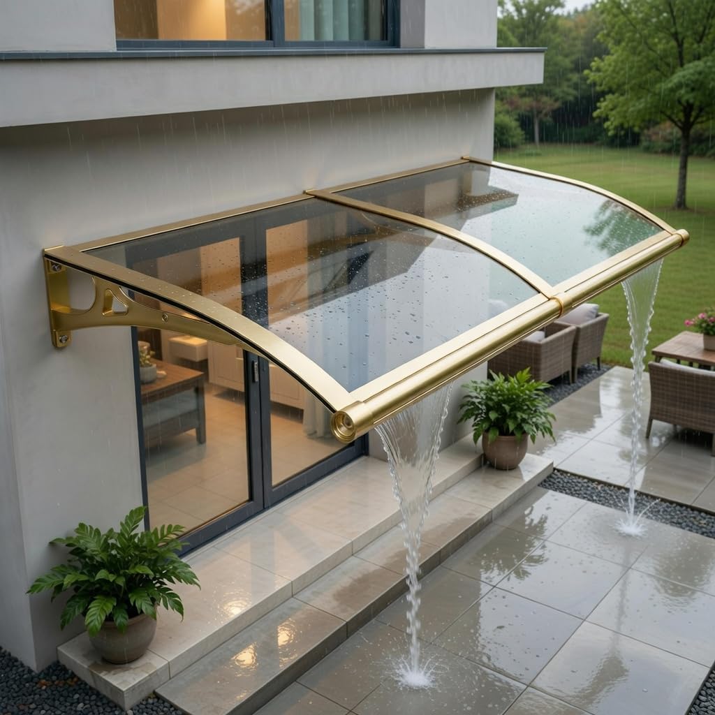 KOUBHYJ Awning for Door Entrance Window Canopy Exterior with Plastic Steel Bracket UV Durable Polycarbonate Canopy for Entrance Balcony Rain&Snow Protection, 80x120cm